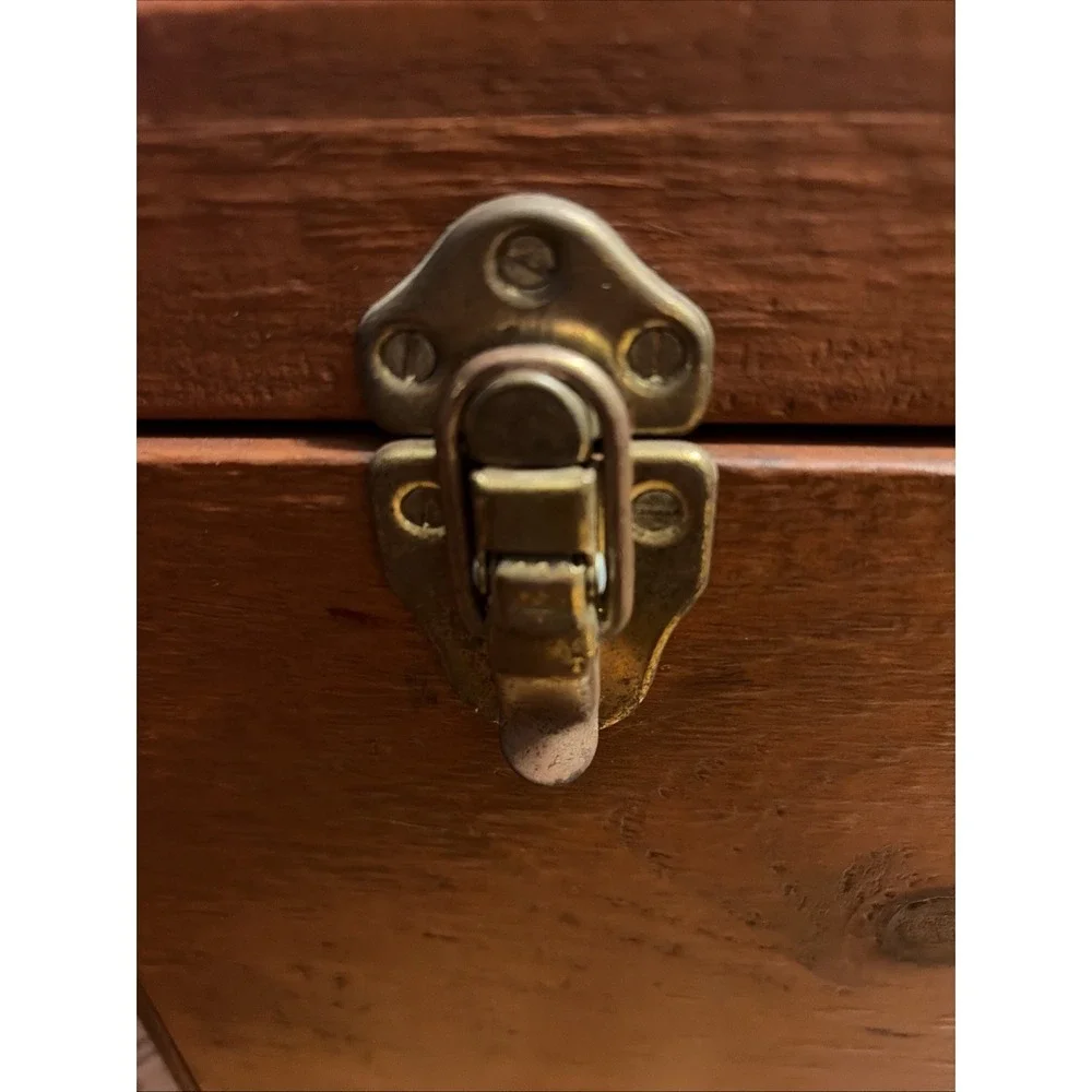 Vintage Pine Travel writing Desk 15x8x10 Brass Closure Handle Corners Hinges